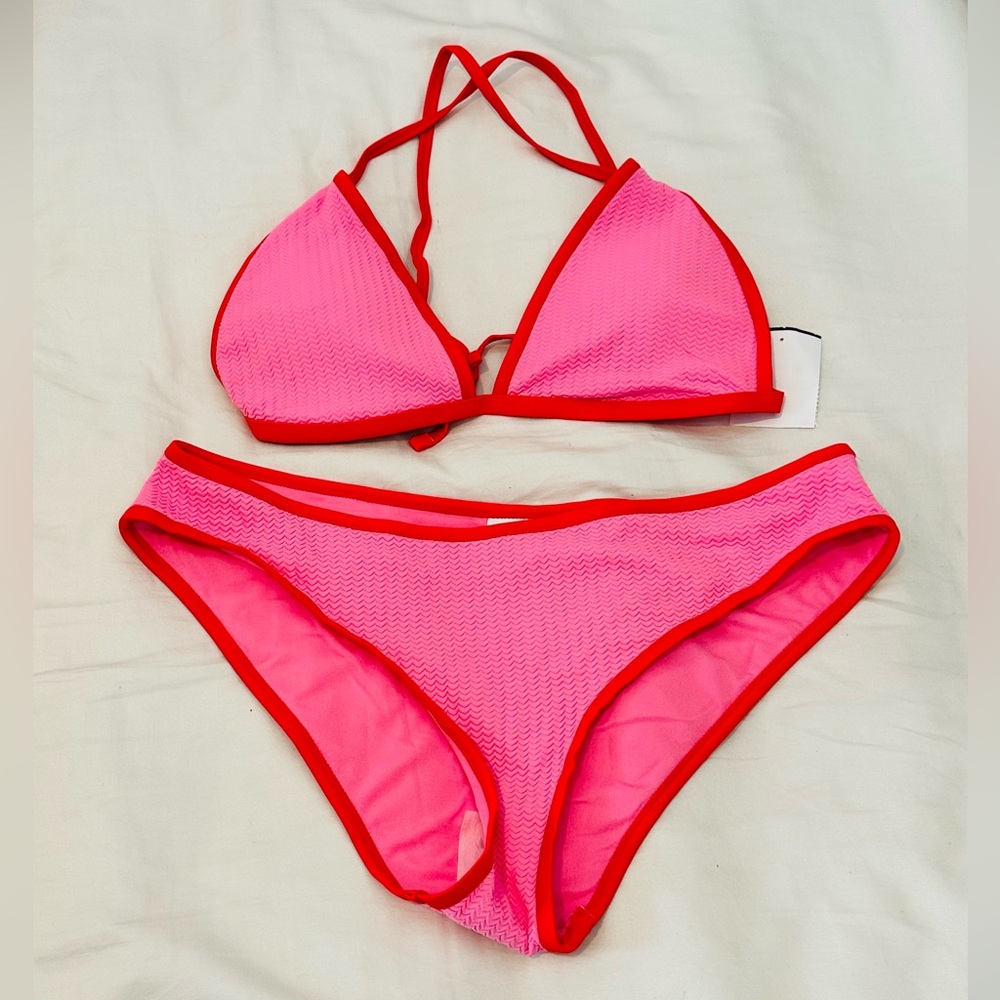 Wild Fable Vibrant Pink Bikini with Red Accents
